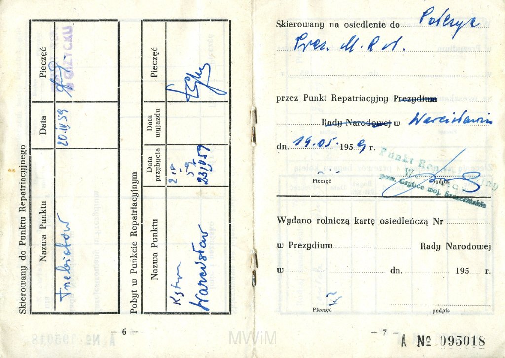 KKE 5693-5.jpg - Dok. Karta Repatriacyjna Katarzyny Graszko (ur. 18 XI 1894 r. w Moskwie) – córka Jana i Weroniki Graszko, Kętrzyn, 2 IV 1959 r.